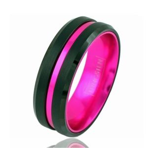 Size 9 Black Tungsten Ring with Pink Stripe 8mm